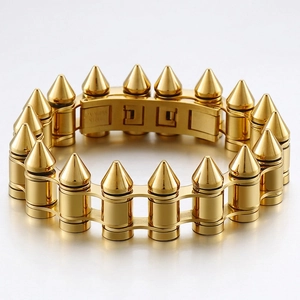 Punk Men Stainless Steel Spike Bracelet Bullet Chain Biker Jewelry Hip Hop Rock Gothic Metal Wristband For Male