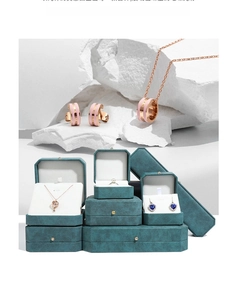 Teal textured jewelry boxes with various compartments for necklaces, earrings and rings
