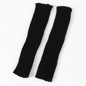 Detailed texture of black ribbed knit arm warmers against a clean white background