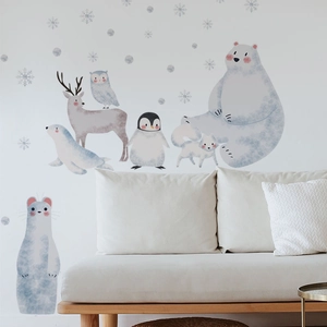 Nordic style cartoon arctic animal wall stickers with polar bear and penguin for kids room