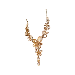 Luxuriöse goldene Y-Halskette mit Kristall-Wassertropfen und floralem Blattmuster