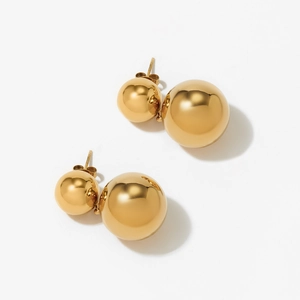 Boucles d'oreilles boules dorées doubles minimalistes avec finition miroir poli