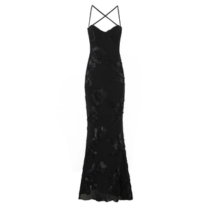 Women 3D Floral Applique Evening Maxi Dress Corset Boning Mesh Lace Up Backless Sexy Fishtail Party Formal Gown