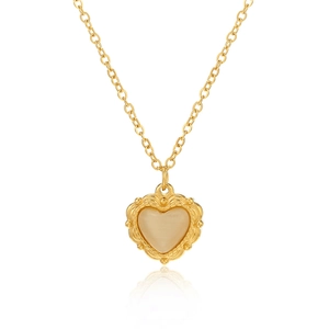 14K gold plated stainless steel necklace featuring a vintage heart pendant with moonstone