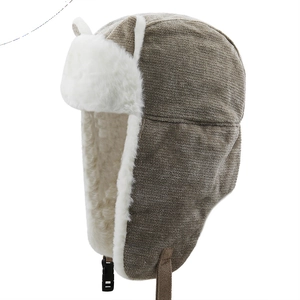 Winter corduroy aviator hat with faux fur lining and cute ear flaps for men and women