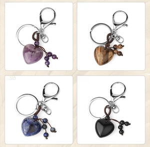 Detail showing natural stone heart pendants in Amethyst Tiger Eye Lapis and Obsidian