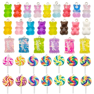 Simulation Lollipop Gummy Bear Candy Charms Resin Pendants DIY Jewelry Making Accessories For Keychains Bag Decor Sweet Colorful