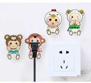 Cartoon animal adhesive plug hooks for cable organization and wall-mounted storage