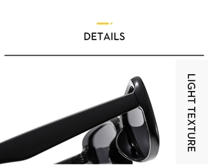 Detailed close-up of wide-flat black resin temples and hinge craftsmanship on sunglasses