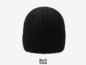 Back view of classic black ribbed knit beanie showing high-quality winter thermal texture