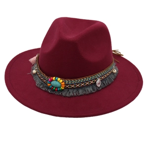 Cappello Fedora Stile Etnico Bohémien Tesa Larga Cappello Jazz In Feltro Con Decorazione Nappa Perline E Turchese Per Uomo Donna