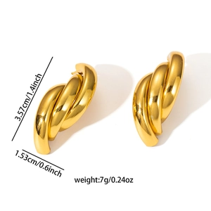 Vintage hollow twisted gold hoop earrings with dimensions 3.57cm by 1.53cm for women