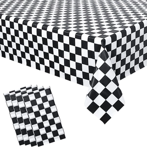 Disposable Plastic Tablecloth Waterproof Polka Dot Checkered Rectangle For Birthday Racing Party Theme Decorations