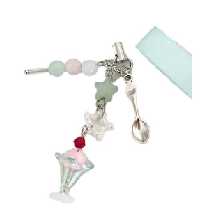 Handmade ice cream soda phone charm with pastel beads, star pendant and silver spoon