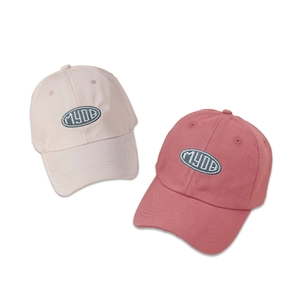 Classic MYOB embroidered cotton baseball caps in off-white and brick red colors