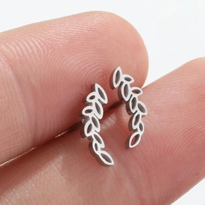 Elegant silver leaf branch stud earrings for women featuring minimalist nature design