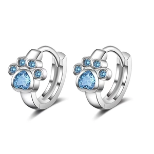 Cute Paw Print Hoop Earrings With Heart Shaped Zircon Cat Claw Animal Footprint Copper Simple Fashion Jewelry For Women