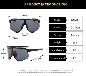Detailed technical specification chart for large frame oversized sports sunglasses