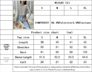 Size chart showing S to XL dimensions for the casual short crop top with polyester blend