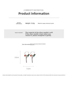 Détails des boucles d'oreilles ethniques avec cristaux et pompons, longueur de 8,5 cm