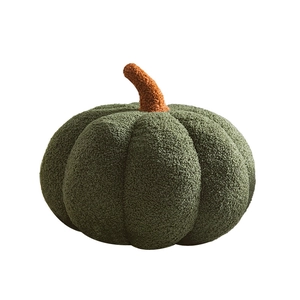 Nordic style dark green pumpkin shaped plush cushion for home sofa decor on white background