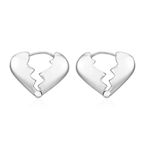 Minimalist silver broken heart earrings with polished finish and snap closure