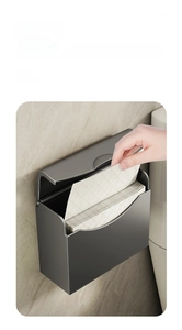 Wall-mounted gunmetal grey paper towel holder with easy top-loading flip cover
