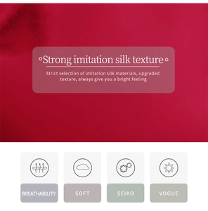 Detail of red imitation silk fabric highlighting breathability and soft texture