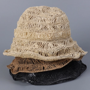 Handmade Hollow Paper Straw Bucket Hat For Women Summer Foldable Breathable Sunshade Beach Wide Brim Crochet Fisherman Hat