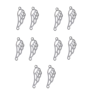 Set of 10 silver metal hollow angel wing pendants for DIY bracelet and earring making