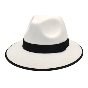 Classic Fedora Hat Woolen Felt Wide Brim British Style Jazz Cap For Men Women Vintage Elegant Contrast Piping Ribbon Band