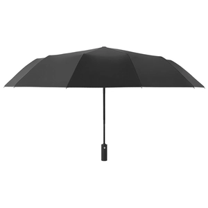 Automatic 12-rib black folding umbrella with large double-layer windproof canopy