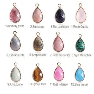 Teardrop Gemstone Pendant Faceted Natural Crystal Metal Edged Waterdrop Charm For DIY Jewelry Making Accessories