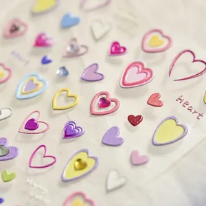 Nail Art Stickers Heart Peach Crystal Rhinestone 3D Self Adhesive Manicure Decoration Sweet Cute Transparent Decals