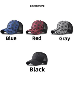 Detailed color display of maple leaf baseball caps with breathable black mesh backing