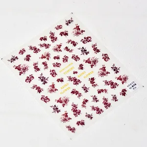 Detailed macro view of TO 819 retro red flower nail art stickers with ultra thin texture