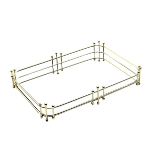 Plateau miroir rectangulaire moderne en métal doré avec bords à double ligne
