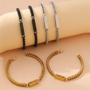 Custom engraved stainless steel 18K gold plated bracelets for couples in three colors