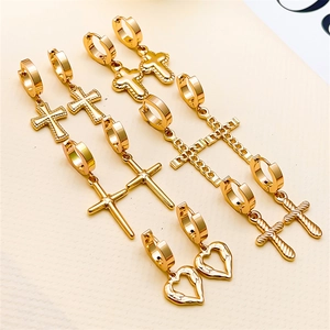 Stainless Steel Cross Hoop Earrings For Women Men Gold Plated Huggie Earrings With Heart Cross Pendant Fashion Dangle Jewelry