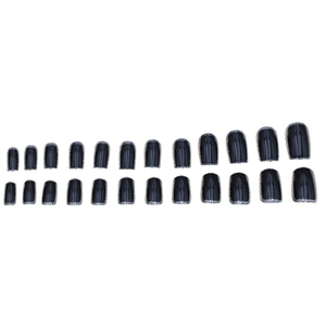 Elegant black square press-on nails with silver glitter French tips for daily wear