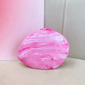 Pink marble texture acrylic clutch bag with fluid art style stone pattern shell shape