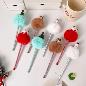 Cute Christmas themed pompom gel pens with Santa Claus and reindeer toppers, 8 pack