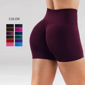 Short de Yoga Sans Couture à Taille Haute pour Femmes Remonte-fesses Fitness Gym Short de Course Nylon Élasthanne Sportif