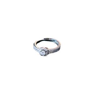 Silver bow heart open ring with sparkling pavé zircon stones in minimalist style