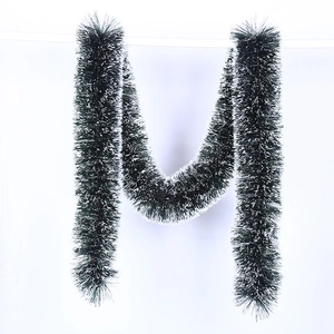 50ft green Christmas tinsel garland with white frosted tips for holiday decoration
