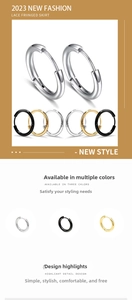 Polished stainless steel hoop earrings for non-pierced ears in silver, gold and black finish