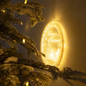 3D acrylic Merry Christmas reindeer led hanging light with warm yellow glow