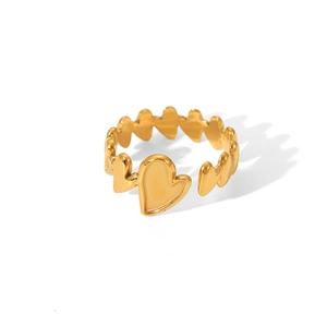 Detail view of 18K gold plated heart ring with polished finish and open design