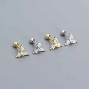 925 Sterling Silver Stud Earrings For Women Tiny Triangle Pear Cut Zircon Water Drop Cartilage Piercing Screw Back