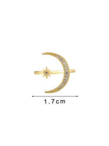 Detailed view of moon and star ring with zircon inlay and 1.7cm size measurement